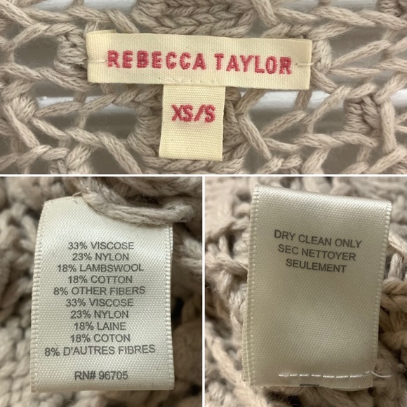 REBECCA TAYLOR Cream Ivory Crochet Open Knit Dolman Cocoon Sweater Cardigan XS/S - Picture 12 of 13